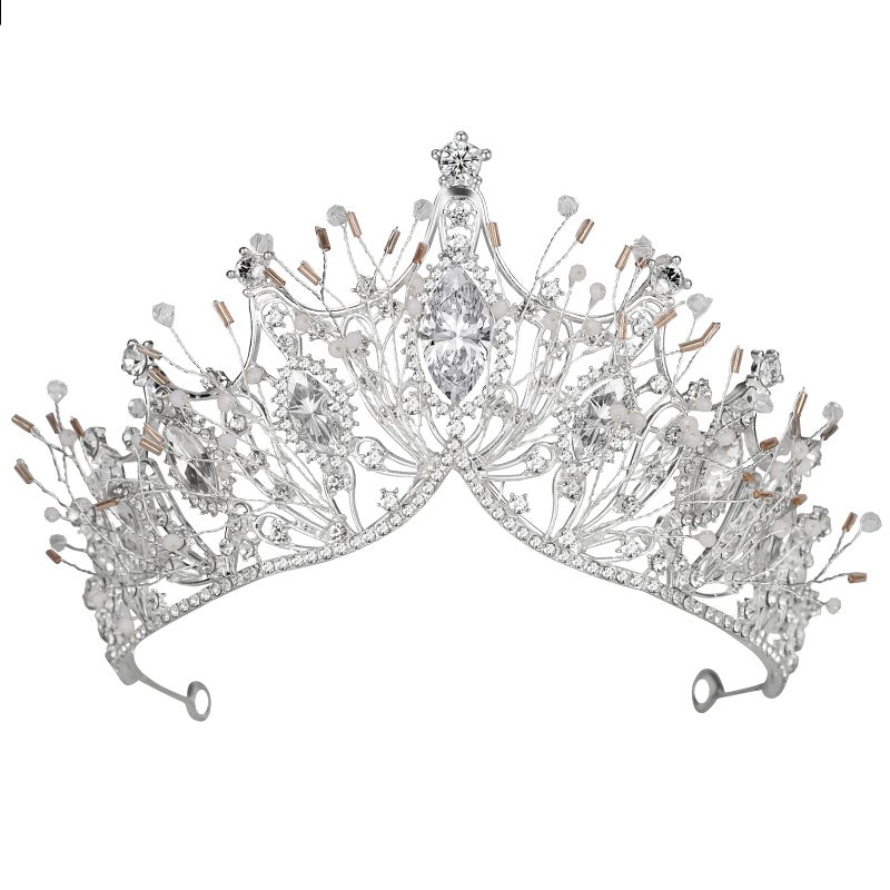 Yolmina Baroque Queen Crown, Sliver Wedding Crown and Tiara for Bride Handmade Princess Crystal Rhinestone Headband Tiaras for Women, Fairy Hair Accessories for Wedding Halloween Party Music Festival - Image 1